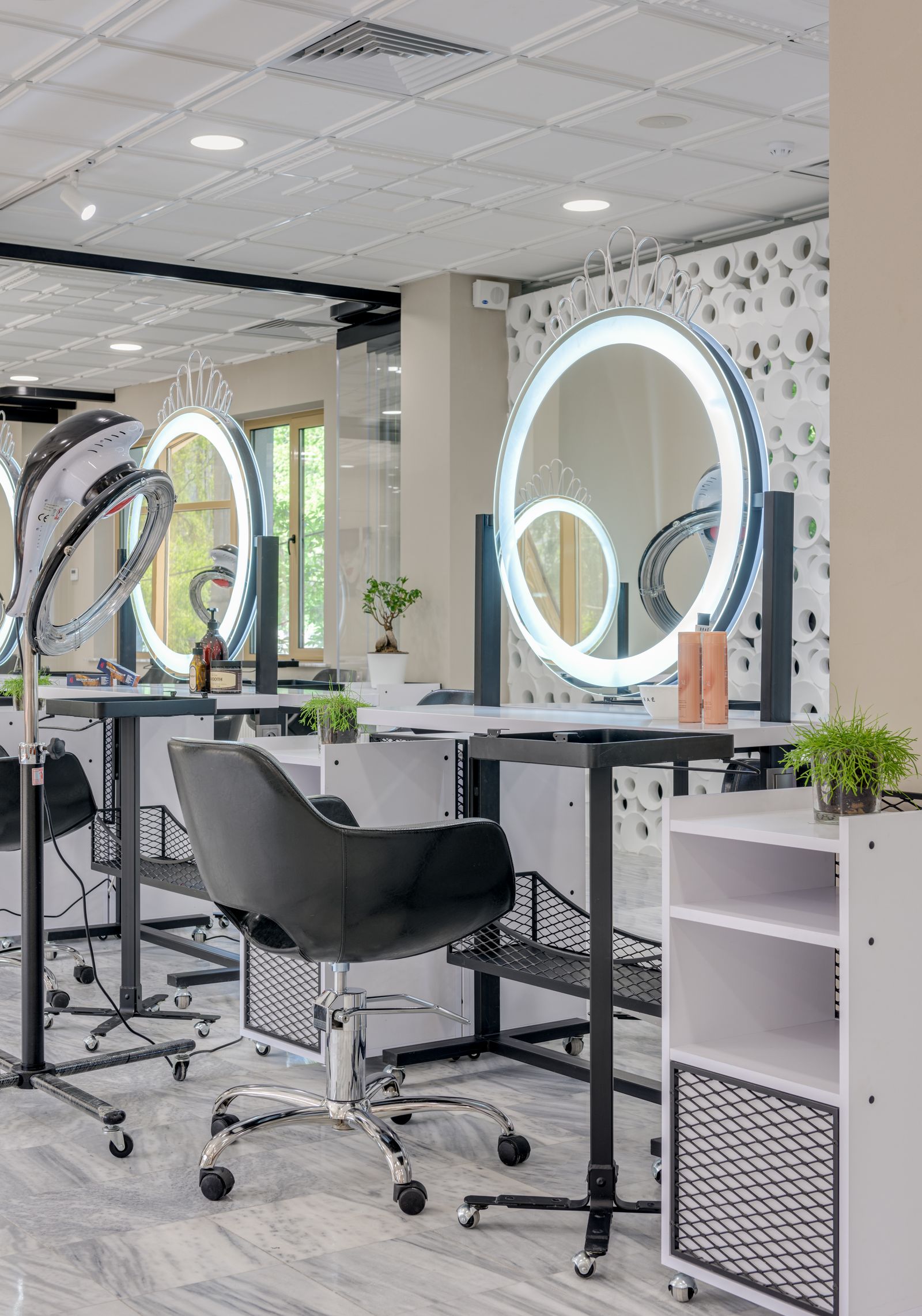 Warm, contemporary salon interior